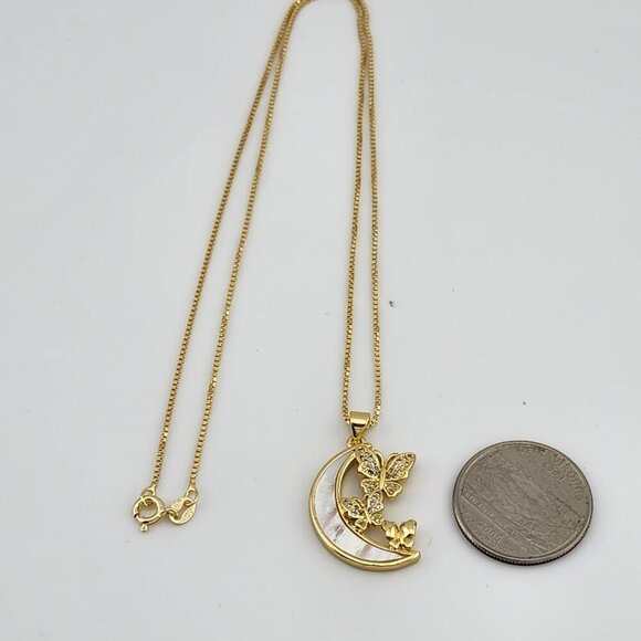 Brand New Half Moon Double Butterfly Necklace - Picture 11 of 11